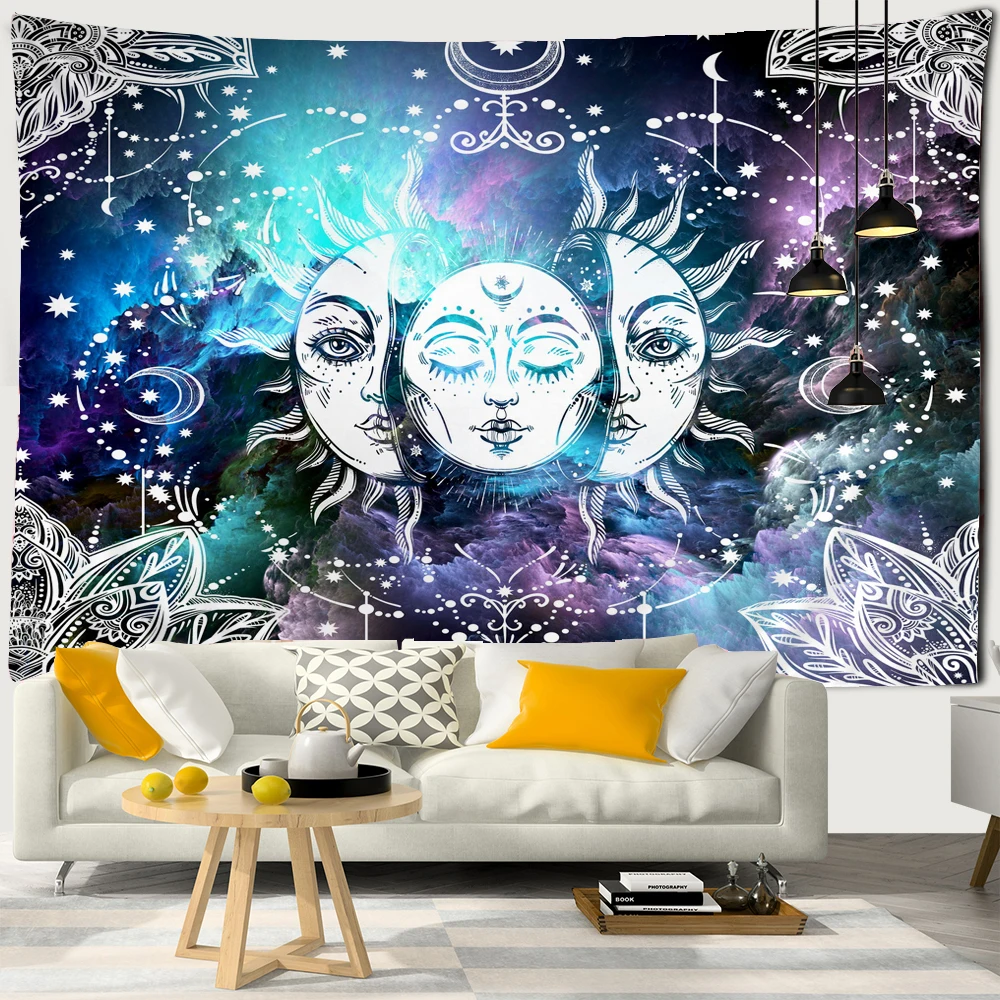 

White Black Colorful Sun Moon Mandala Tapestry Wall Hanging Celestial Wall Tapestry Hippie Wall Carpets Dorm Decor Wall Tapestry