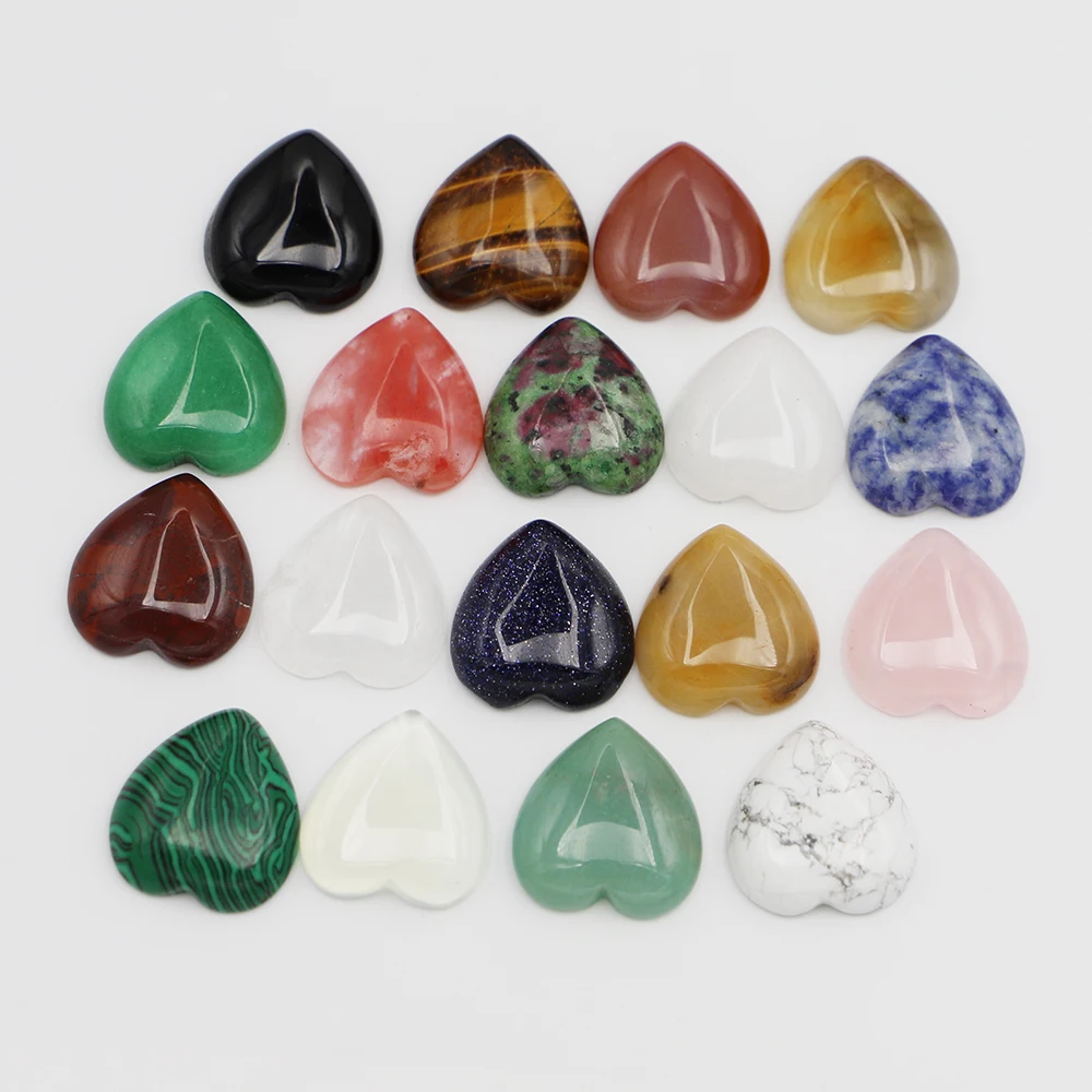 23x25mm Natural Stone Heart Cab Cabochon Rose Quartz Epidote Tiger Eye Opal Agate Beads for Jewelry Making 12pcs Free Shipping