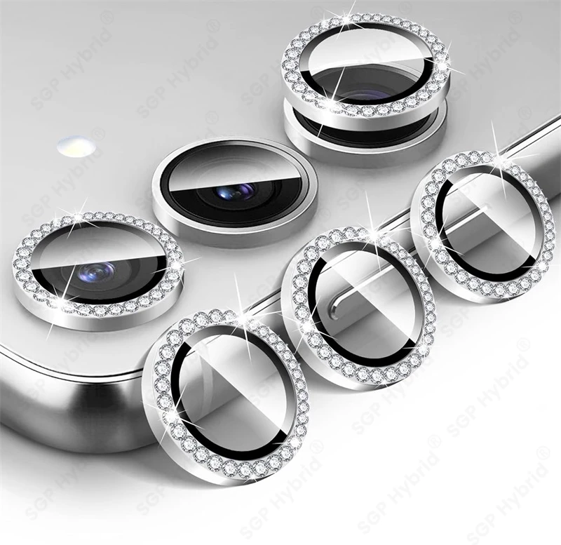 Luxury Diamond Camera Protector Case with Metal Ring Lens Glass