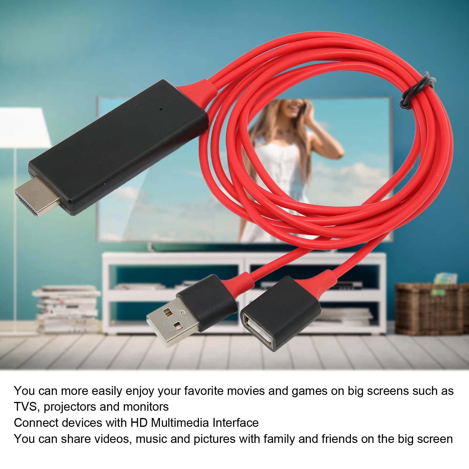 HDTV Cable HD Multimedia Interface Cable HDTV Cable Adapter 1080P HD Multimedia Interface Cable Adapter for TV Display Projector
