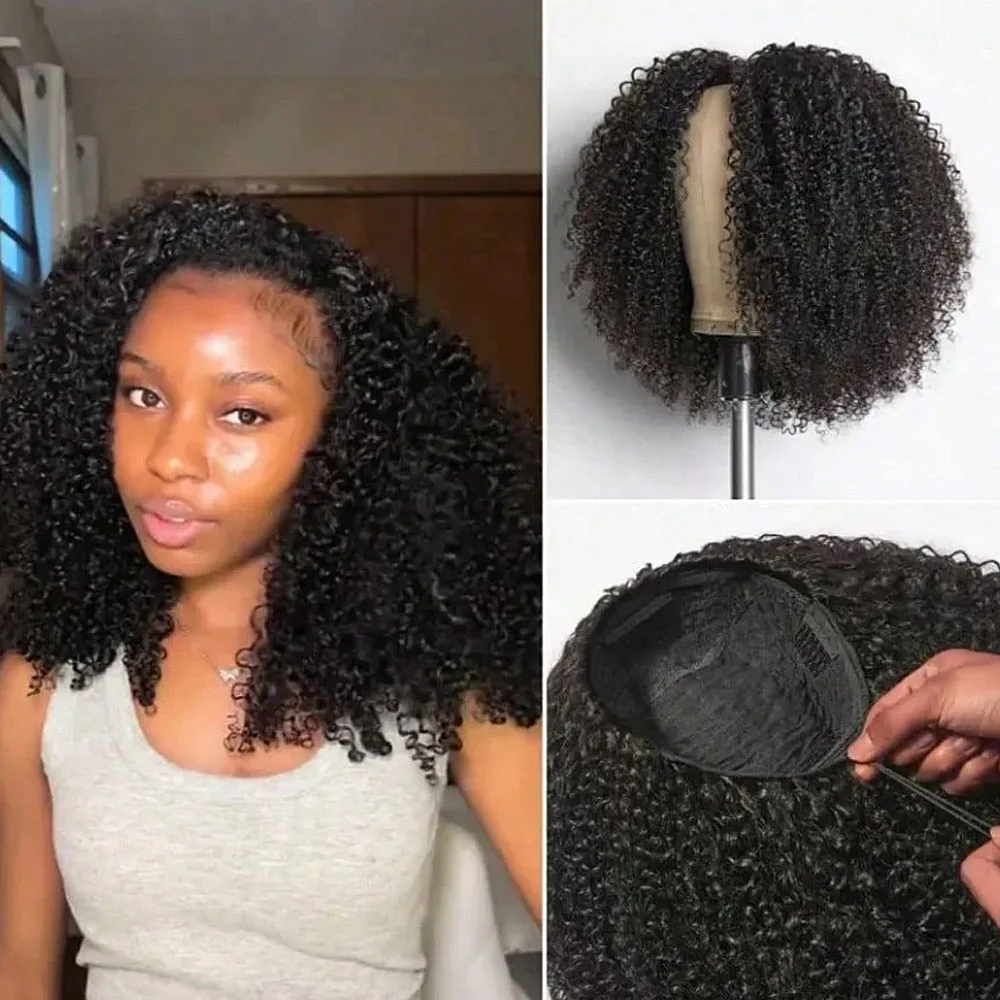 20 Inch Half Wig Put On And Go Beginner Friendly Deep Wave Wigs Human Hair Headband Wig for Black Women 200% Density