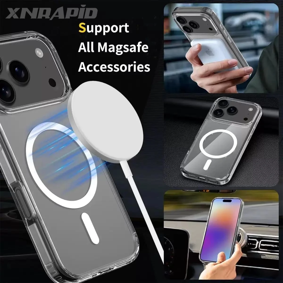 Magsafe 무선 충전 마그네틱 케이스 for iPhone 17 17Air 17Pro Max, 충격 방지 투명 쉘 PC 클리어 커버 (아이폰17용)