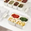 Food Storage Container With 4 Grids, Plastic Food Containers with Removable Drain Plate and Lid, Stackable Portable Freezer 6