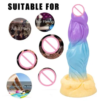 Silicone Realistic Animal Dildo Vaginal G-spot with Suction Cup Anal Plug Hand-free Huge Monster Dildo Female Sex Toys for Women 4