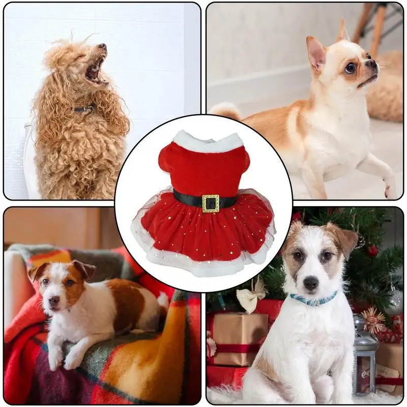 Christmas Dog Clothes Shiny Netting Santa Claus Cute Girl Clothing