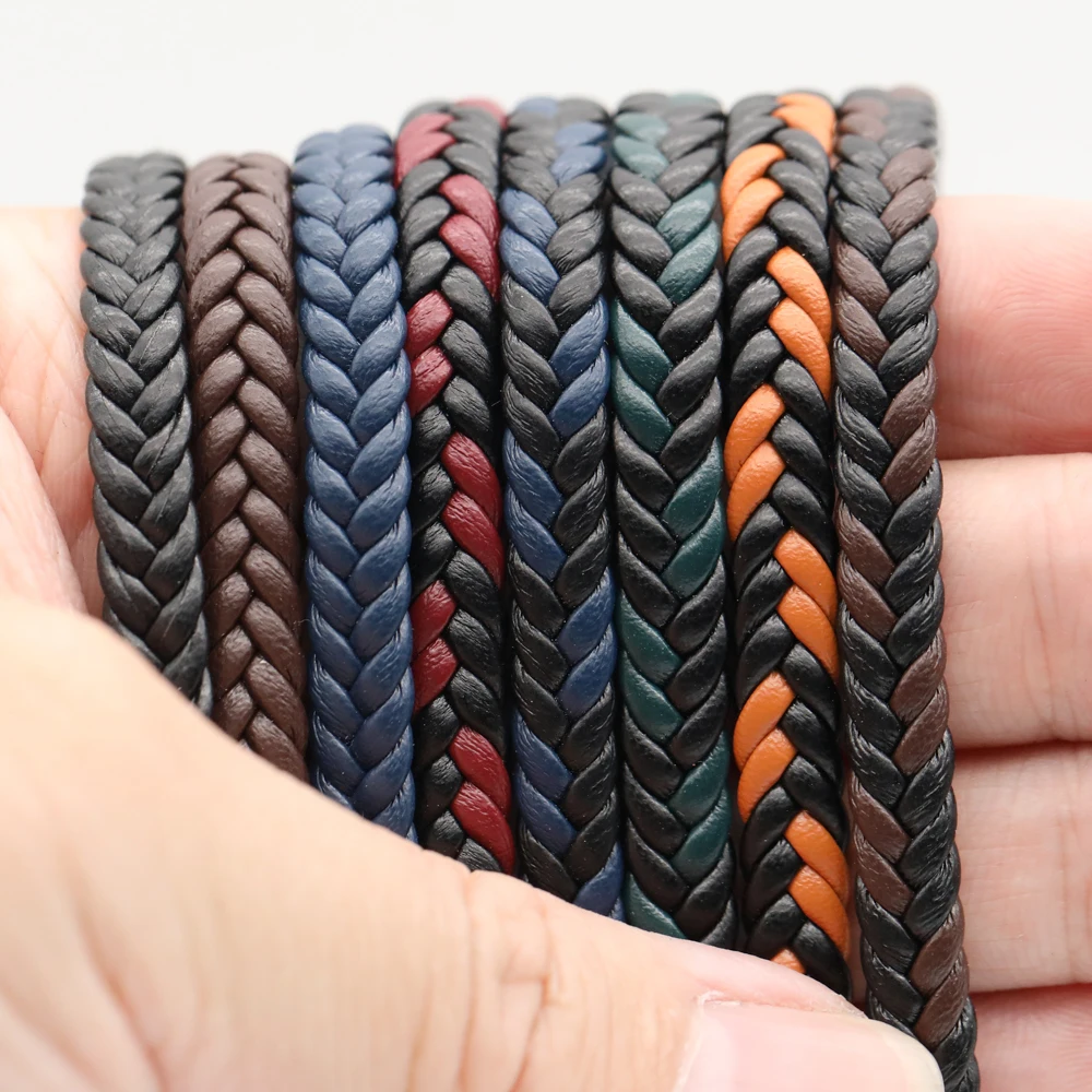 REGELIN 2 Meter 6mm Flaches Geflochtenes Kunstleder-Armband Zubehör PU-Lederband Schnur Seil DIY Halsketten- und Armbandherstellung