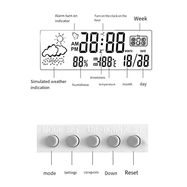 Digital Thermo-Hygrometer Alarm Clock 6