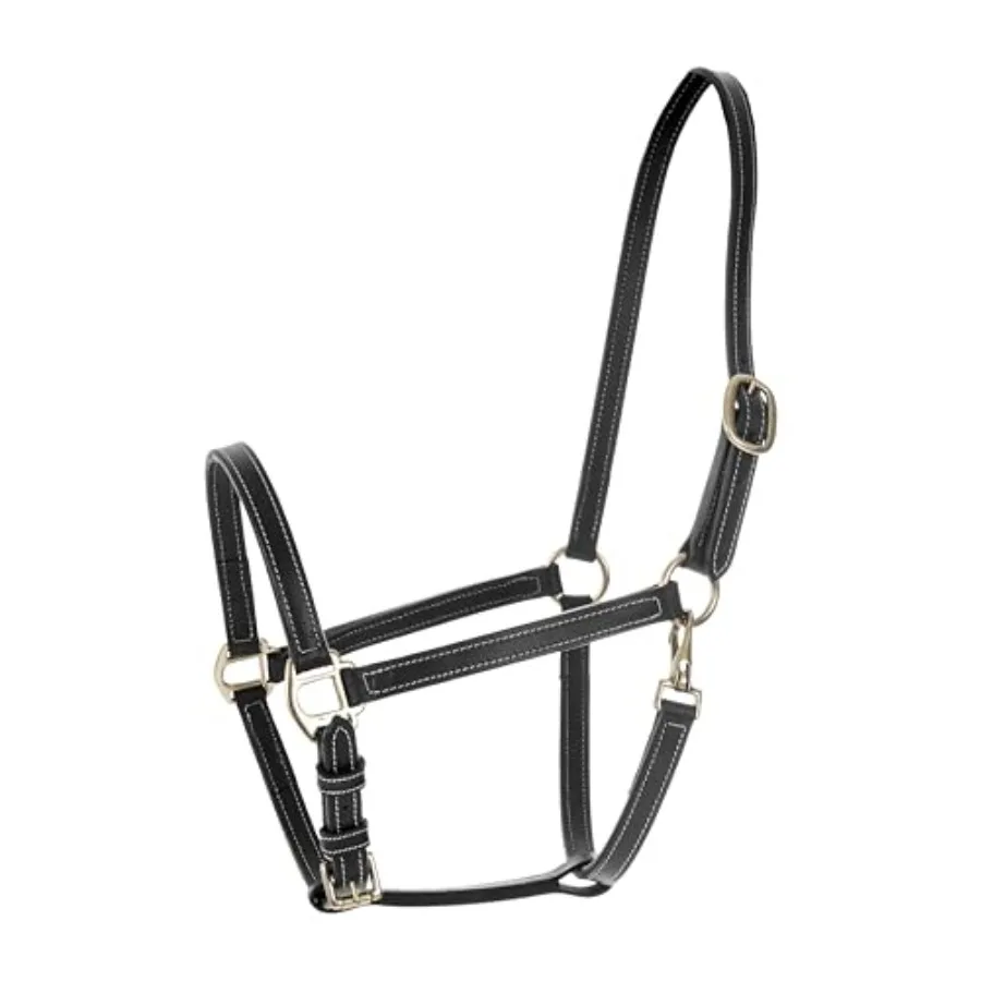Fremont Soft Leather Horse Halter for Everyday Use Genuine Leather Black Fully Adjustable with Brass Hardware Contrast Stitchin