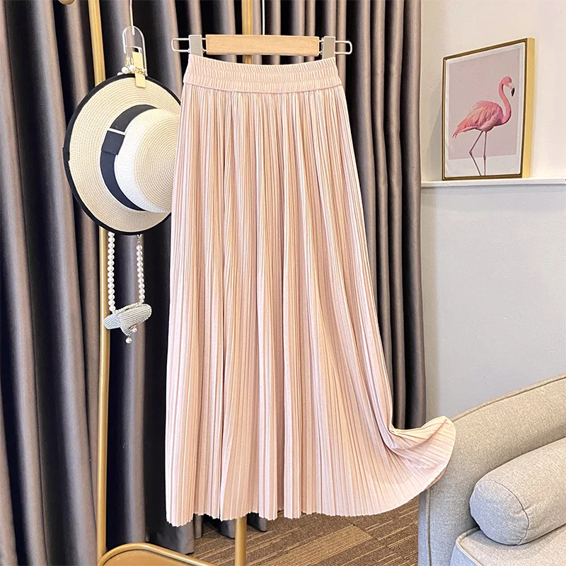 

Женская плиссированная юбка с высокой талией, элегантная трапециевидная длинная юбка средней длины с высокой талией в Корейском стиле, Новинка лета 2023