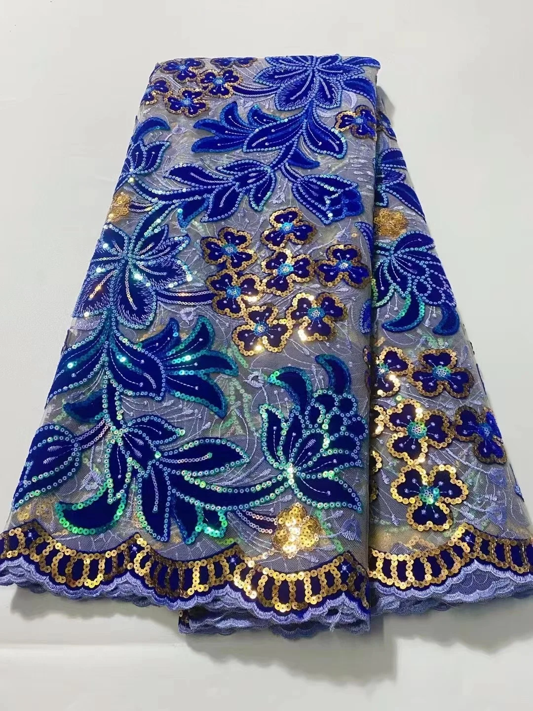 

5yards Latest Embroidery African Velvet Lace Fabric with Sequins High Quality Nigerian Lace Fabric French Lace For DIY Sewing