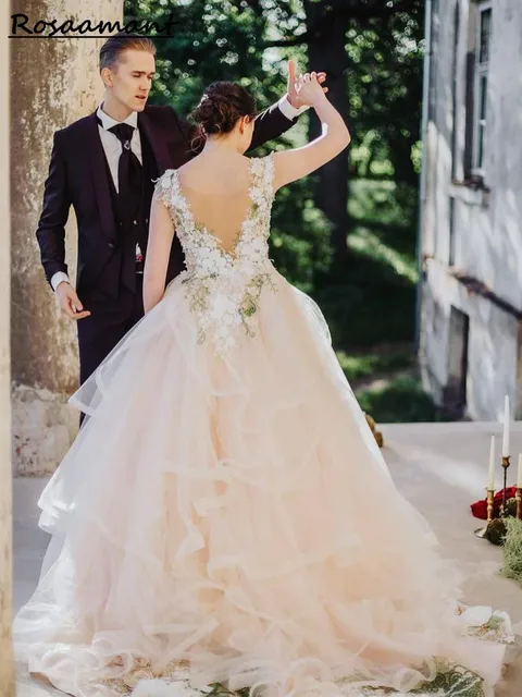 rosaamant 2023 Casual Dresses Garden 3D Flower Leaf Lace Wedding Dresses Gowns Modest Backless A-Line Long