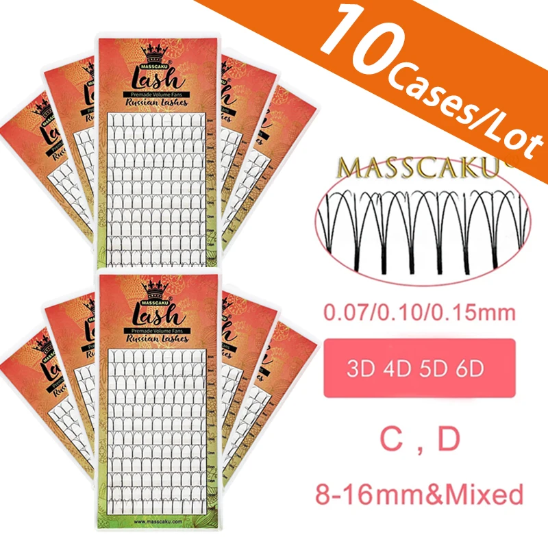 

MASSCAKU 10 лотков/лот новые готовые русские объемные ресницы 3d/4d/5d/6d норковые ресницы с длинным стержнем готовые ресницы для наращивания