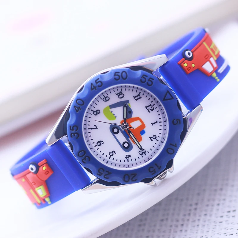 Famous Brand Children Boys New Fashion Cartoon Fire-truck Quartz Watches Little Kids Students Cool Holidays Gifts Wristwatches 3