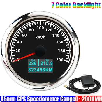 Indicatore tachimetro GPS per auto da 85 mm a LED a 7 colori con antenna GPS 30KMH,60KMH,120KMH,200KMH Contachilometri per barche marine Yacht COG TRIP