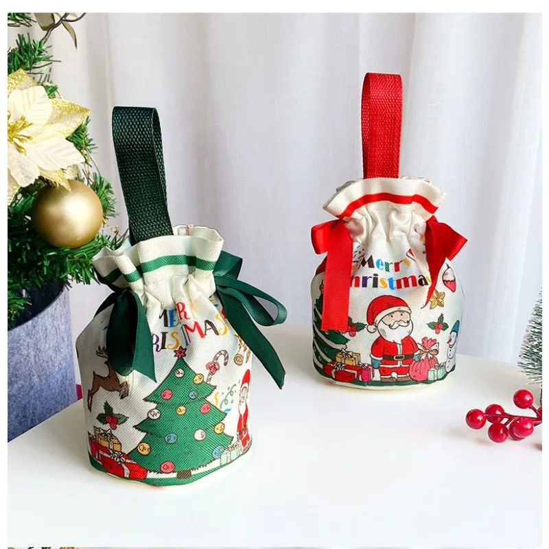 Christmas Small Canvas Bag Bouquet Pocket Tight Mouth Gift Packaging Bag Snowman Old Man Christmas Eve 2025 Companion Gift liji
