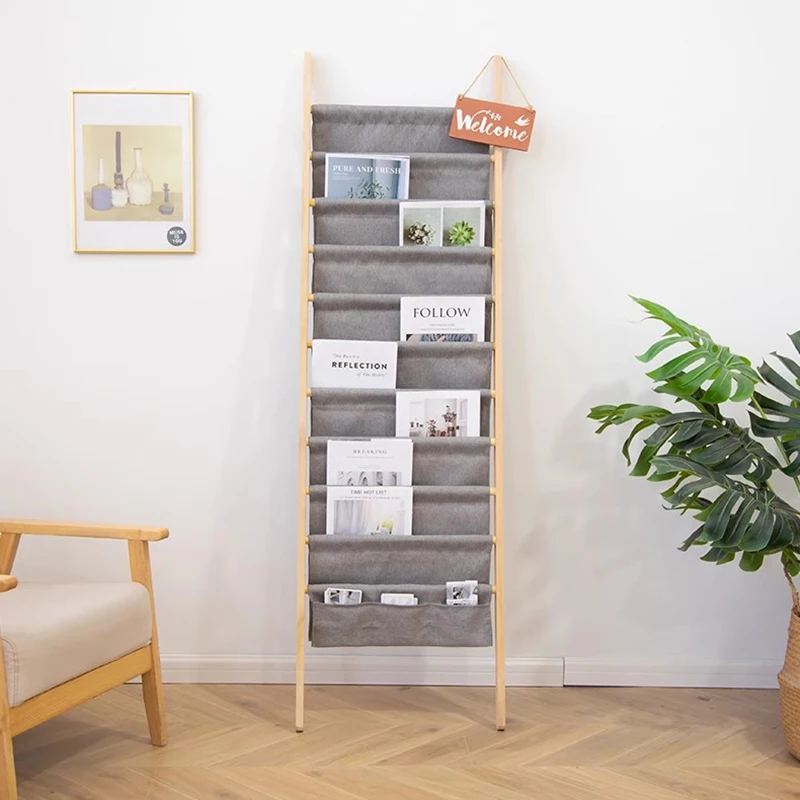 Trendy Magazine Rack Floor Standing Wall-Mounted Book Display Ins Style Wooden Newspaper Organizer Furniture Estanter&iacute;as FYMR
