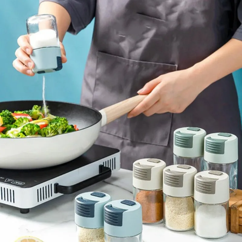 Multifunctional Spice Jar with Adjustable Pour Lid Kitchen Salt Pepper Sugar Seasoning Storage Container Easy Measure and Pour
