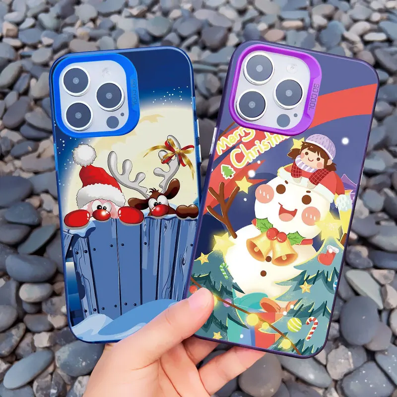 Cartoon Frohe Weihnachten Handyhülle für iPhone 17 16 15 14 Pro Max 13 12 11 Pro Max Mini Plus Laser-Cover Neujahrsgeschenk Funda – Detail 9