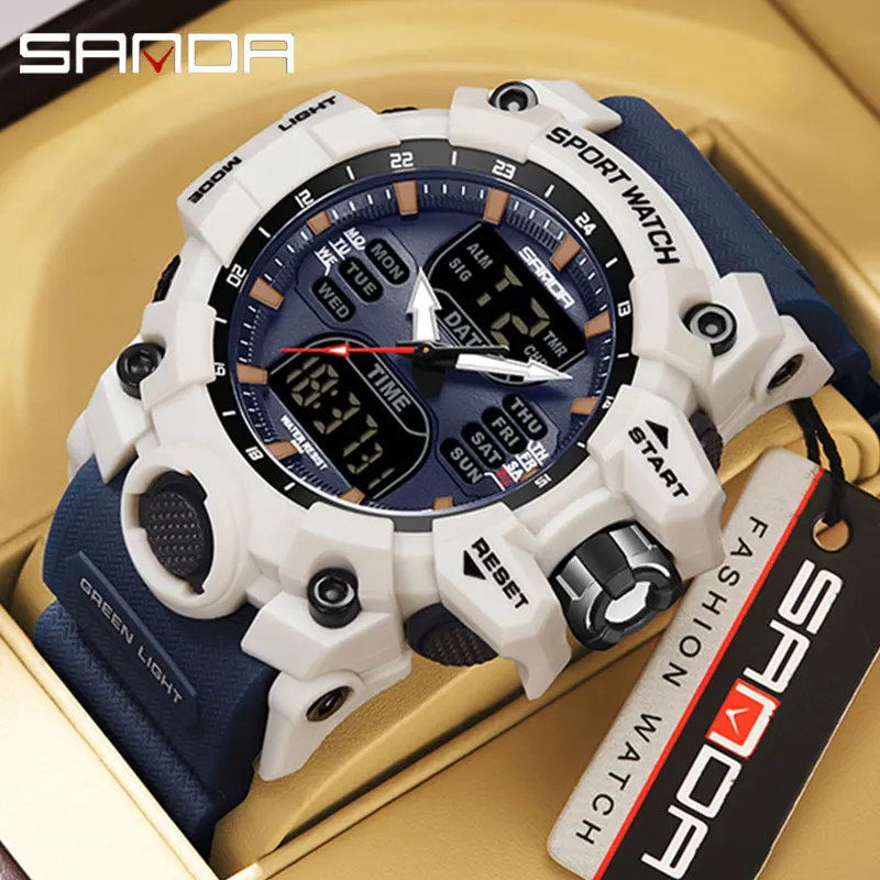 

SANDA G style Dual Display Men Watches Waterproof Sports Watch Military Man Alarm Stopwatch Quartz Wristwatch Male Digital Clock