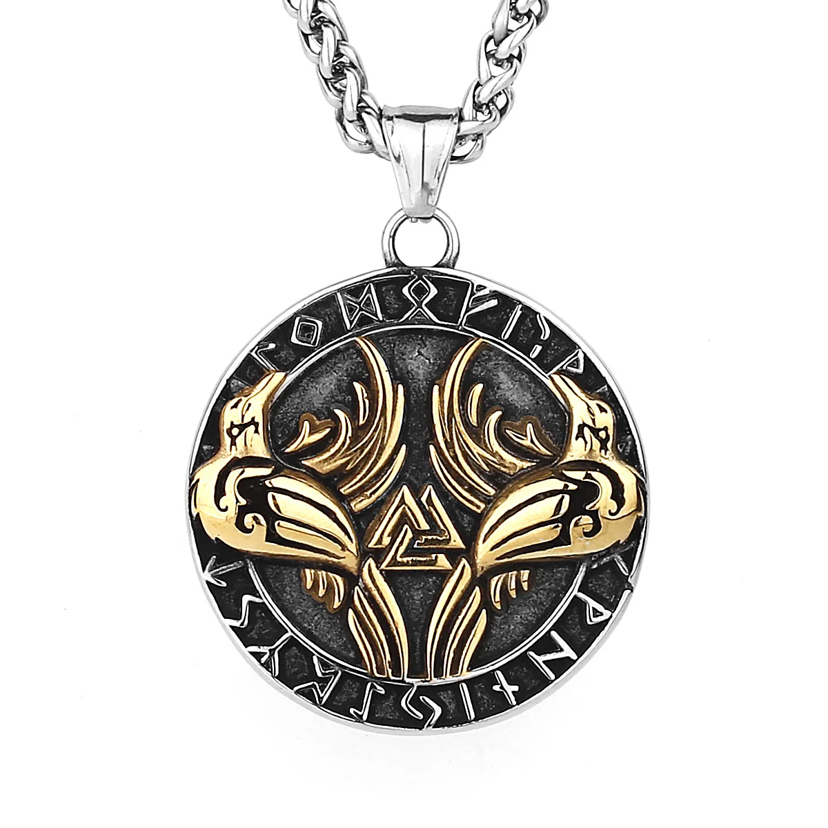 

Viking Golden Crow Rune European and American Hip Hop Style Men's Trend Personalized Stainless Steel Pendant Necklace