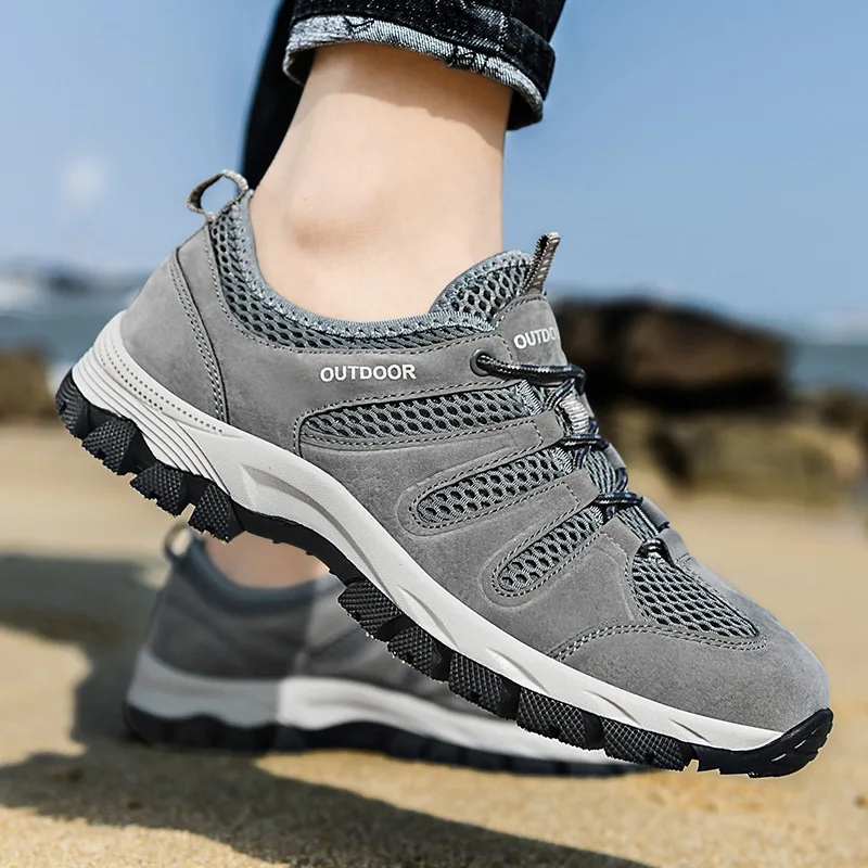

Spring Summer Large Size Mesh Breathable Outdoor Casual Shoes with Soft Soles Lightweight Hiking Shoes Anti Slip Fishing Shoes