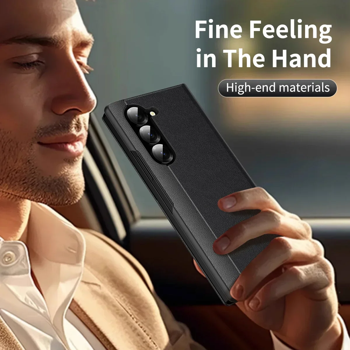 Premium Smooth-Touch Leather Business Case with Smart LED Display & Shockproof Back Cover