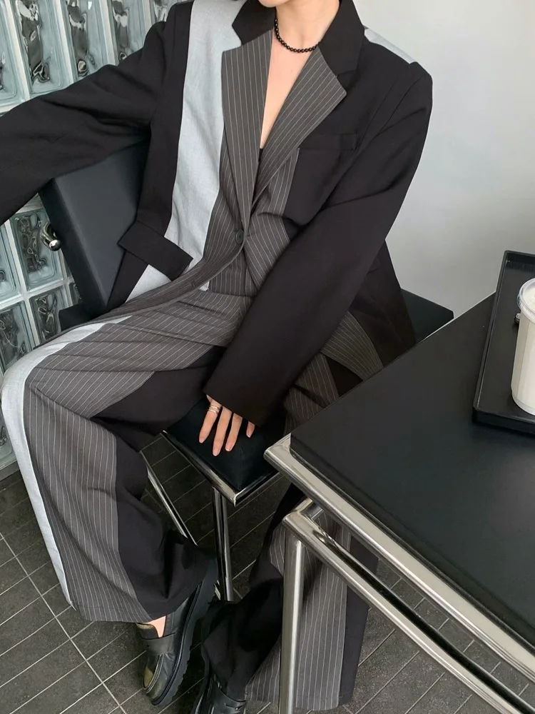 BZVW Designer Spliced Contrast Color Blazers For Women Single Breasted Long Sleeve Tide Jackets 2024 Autumn New 26D8908