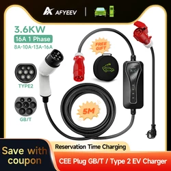 AFYEEV 11KW 16A GB/T EV Portable Charger Type2 EVSE Charging Box Electric Car Charger CEE Plug Type1 Electric Vehicle Charger