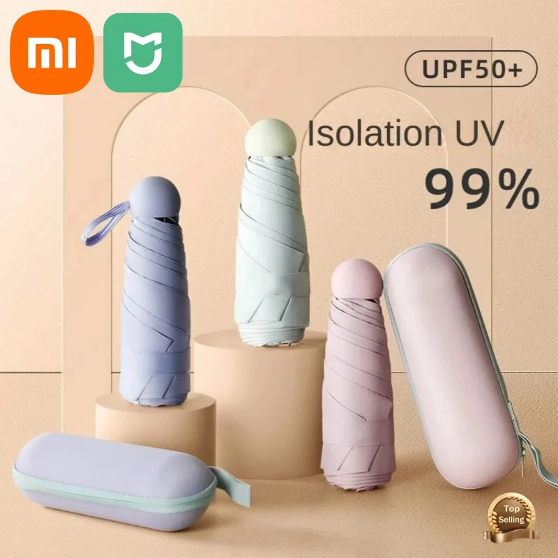 Mini Umbrella Folding Sun Umbrella Xiaomi Mini Sunshade Sunscreen Rain Umbrella Capsule Umbrella Portable Black Rubber Alloy Handle Foldable Sun Rain Dual Use