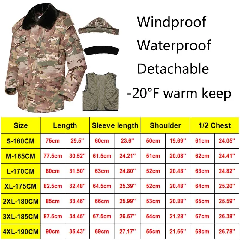 Camo Army Jackets Removable Lining Tactical Parkas Military Warm Hooded Jacket for Men Clothing Airsoft Waterproof Hunting Coats