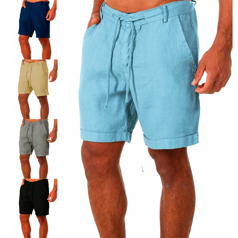 

Летние Новые однотонные спортивные штаны на шнуровке, хлопковые пеньковые шорты Five Cent, Мужские дышащие пляжные шорты, 2023