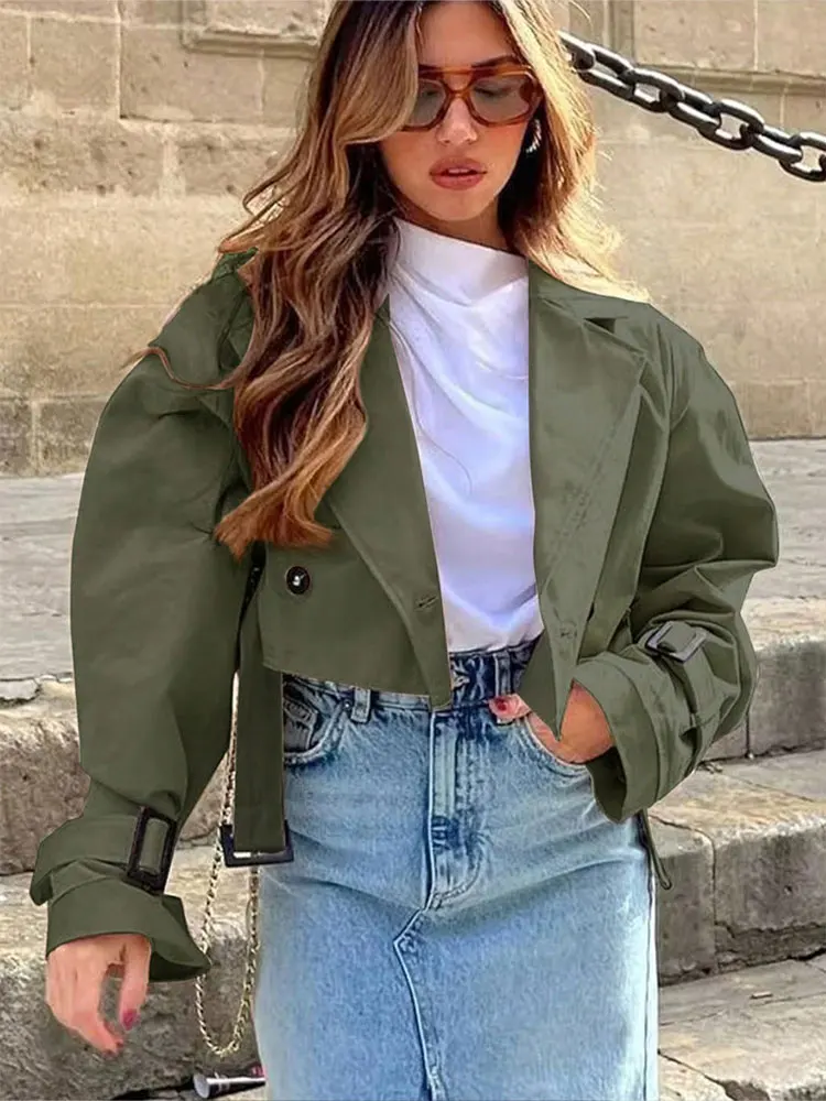 HH Women Fashion Trench Outwear With Belt Vintage Solid Notched Neck Long Sleeve Jacket Spring Lady Streetwear Chic Coat