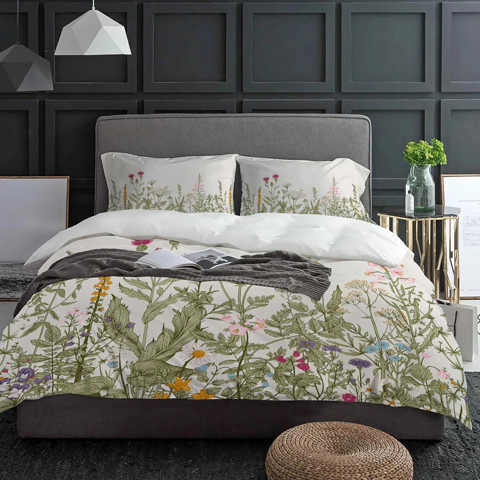 Vintage Herb Plant Flower 3pcs Duvet Cover SetPillow Case Double Comforter Bedding Set Quilt Cover Couple Bed