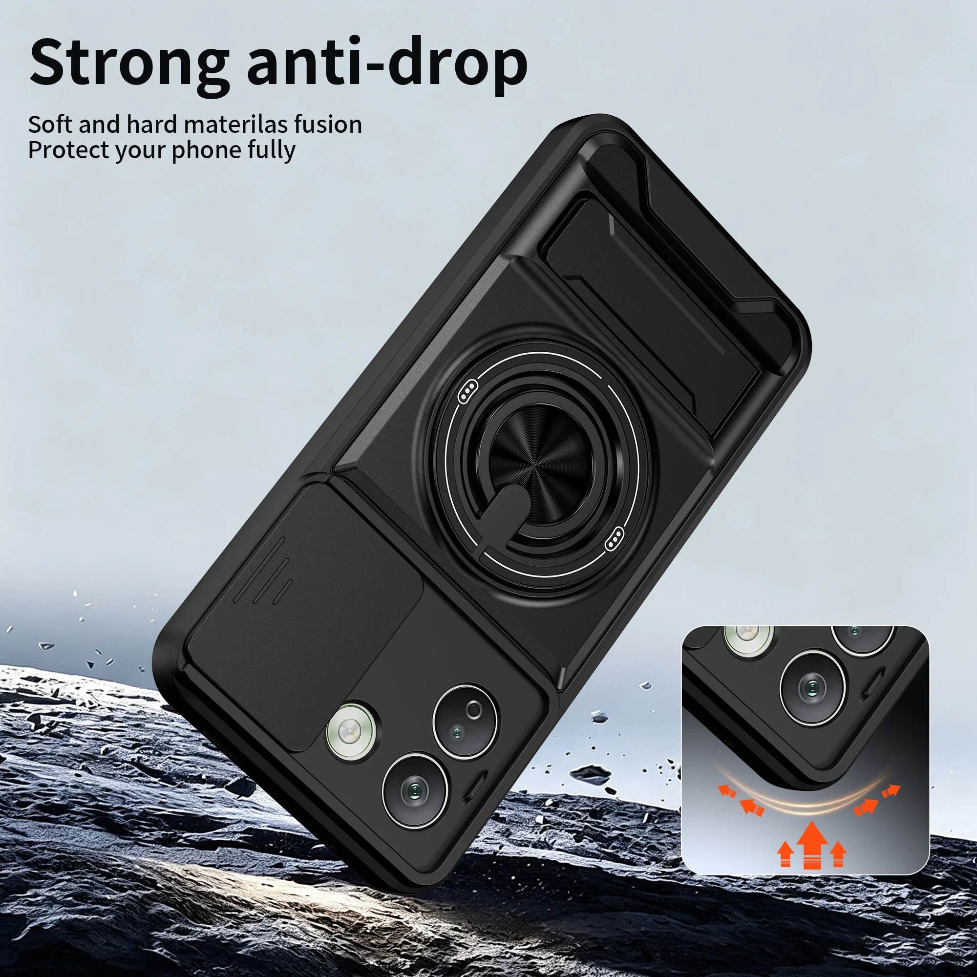 Magnetic Stand Shockproof Armor Phone Case with Slide Camera Protector and Kickstand