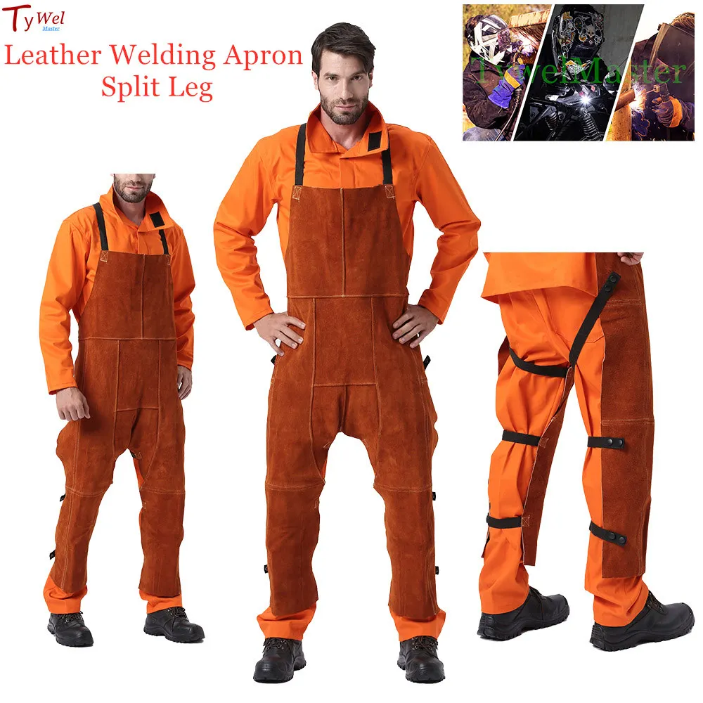 LeatherWeldingApronSplitLegforWorkerHeavyDutySparkFlameHeat