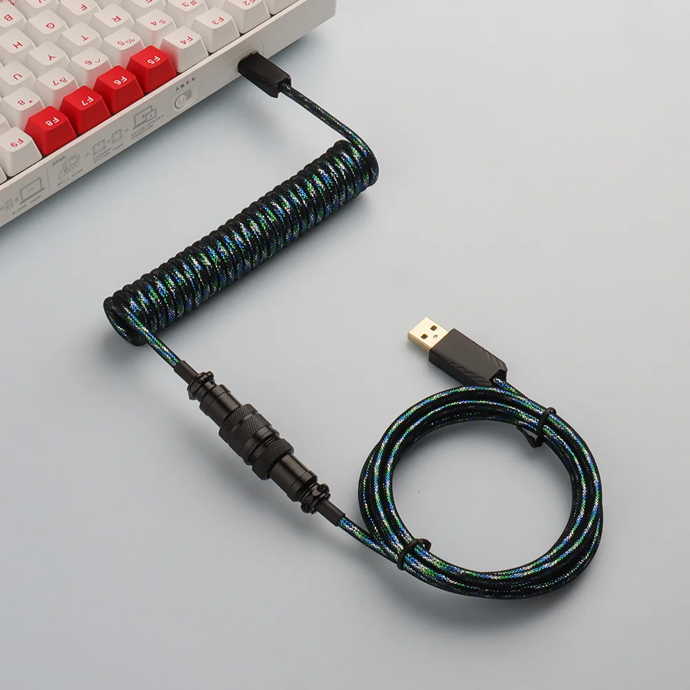 Lano-espiral Teclado Gaming Mecânica Usb c Colorido Cabo Coil Aviator Connector Teclado Enrolado Aviação Cabo Gx16 Mais Novo - Imagem 2