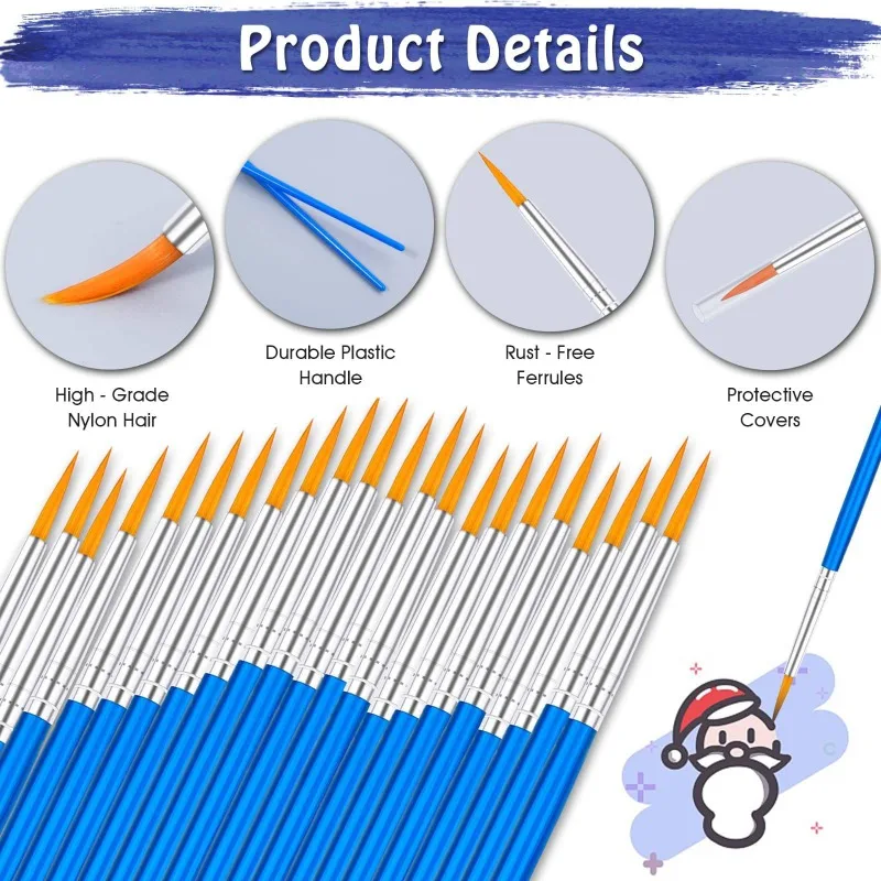 Description Picture 6 of item20Pcs Painting Brushes Set Art Round Flat Hair Nylon Hair Paint Brush for Oil Acrylic Watercolor Kids/Artists/Beginners/Students