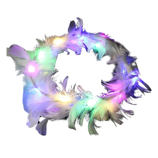 Light Up Feather Headband LED Hair Band Luminous Christmas Headbands Glowing Headpiece Party Decoration Supplies 4