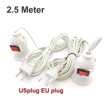 AC 전원 코드 케이블 E27 LED 램프 전구 베이스, EU US 소켓, 벽걸이 홀더 스위치 와이어 연장, 펜던트 행잉 램프, 2.5m