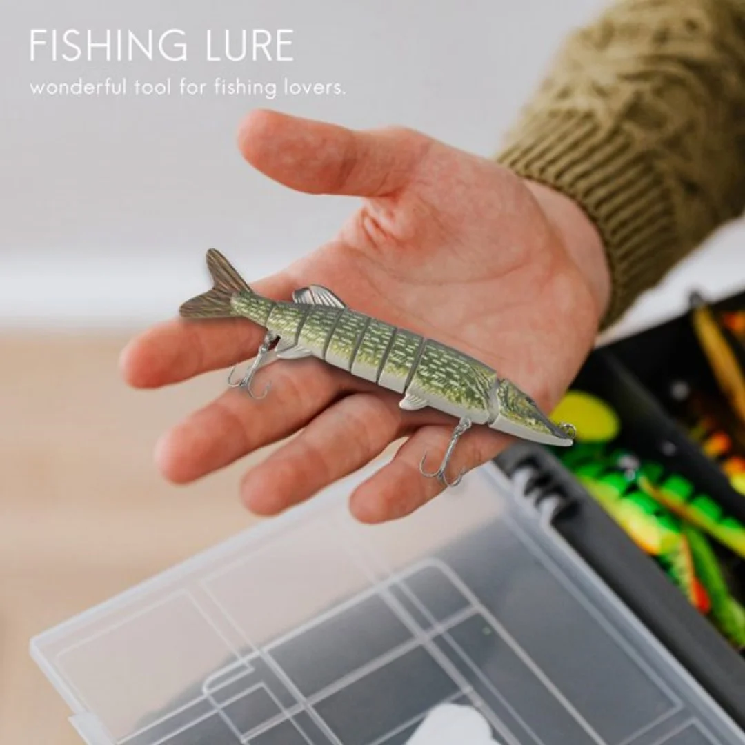 20cm 40g Lifelike Multi-jointed 8-segement Pike Muskie Fishing Lure Swimbait Crankbait Hard Bait Fish Hook Tackle ArmyGreen fishing lure,carp fishing bait