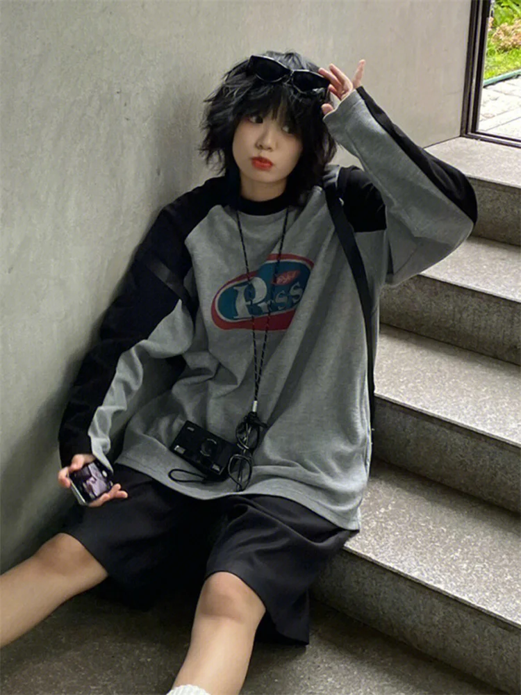 Damen Grunge Shirt Gestreift Langarm - Y2K Style 90er Jahre