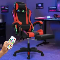 Gaming Chair w Bluetooth Speakers RGB LED Lights,Ergonomic，Footrest,Height Adjustable Adults w Back Lumbar Support Red 1