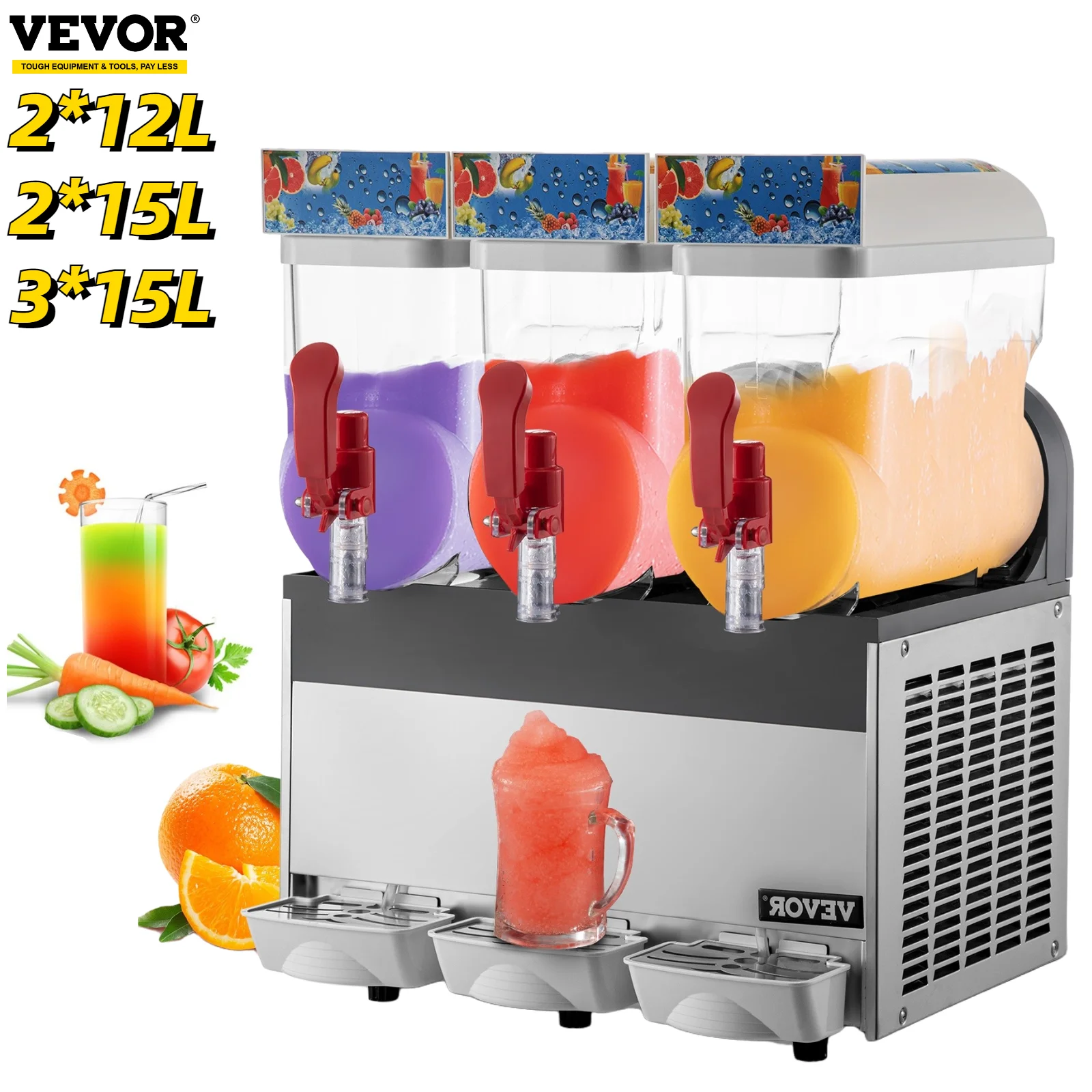 VEVOR Commercial Slushy Making Machine 30L 2 Tanks Frozen Drink Smoothie Maker 