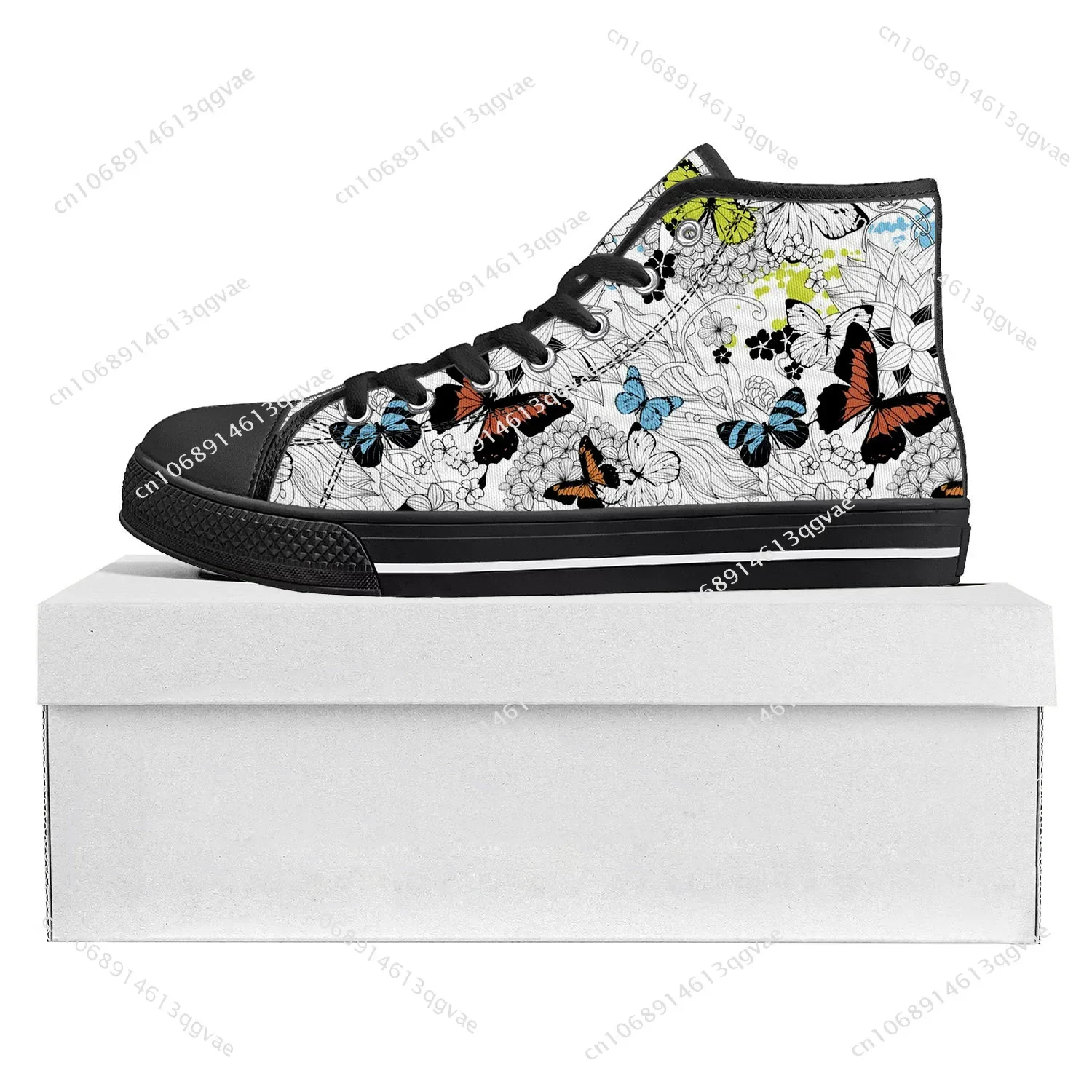 Butterfly Prints High Top High Quality Sneakers Mens Womens Teenager Canvas Sneaker Custom Made Shoe Casual Couple Shoes Black