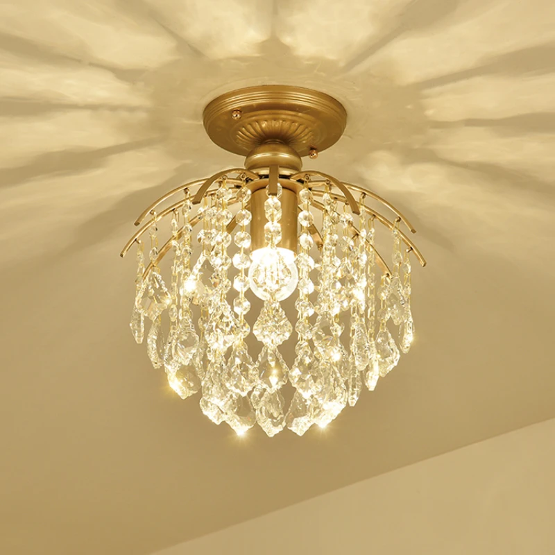 

American country creative simple crystal ceiling lamp single bedroom aisle bar lamp European simple European crystal lamp
