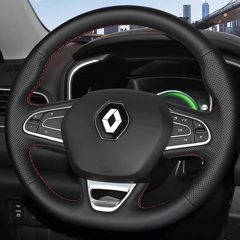 

For Renault Koleos Talisman Kadjar 2015-2019 Hand Stitched Non-slip Car Steering Wheel Cover Braid Genuine Leather Car Interior