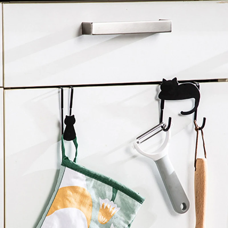 Cute Cat Kitchen Cabinet Hook HomeTowels Clothes Key Holder Bathroom Accessories Storage Hanger Door Back Hanging Organization storage hook door hook