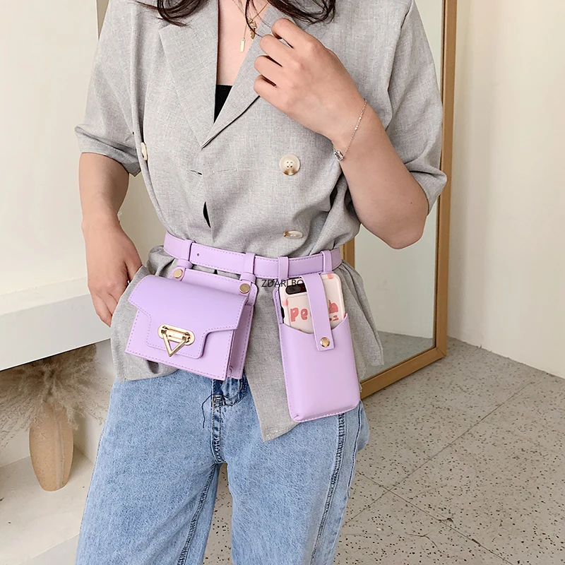 Women's Belt Bag Luxury Designer Tactical Waist Bags Female Leather Flap Fanny Pack Shoulder Crossbody Chest Bag Purse 2 Piece
