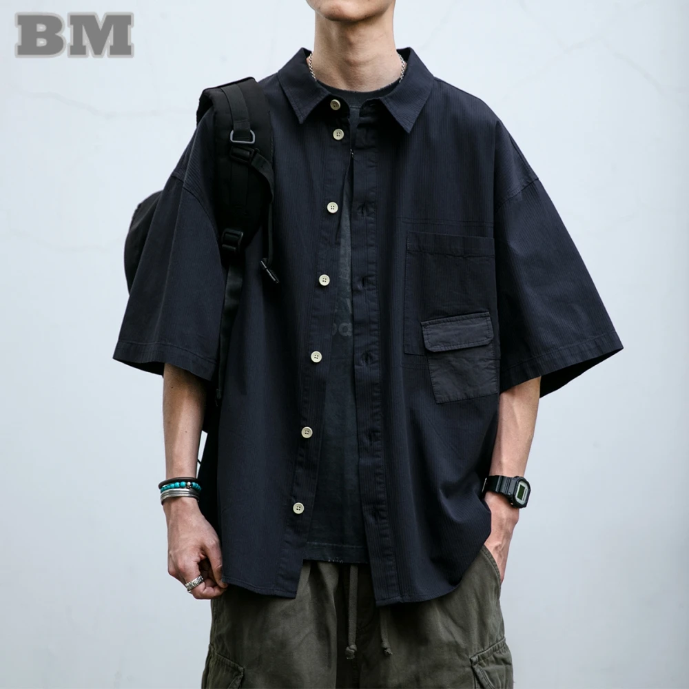Japanese Streetwear Summer High Quality Short Sleeve Shirt Men Clothing Korean Fashion Thin Tops Plus Size Harajuku Casual Shirt