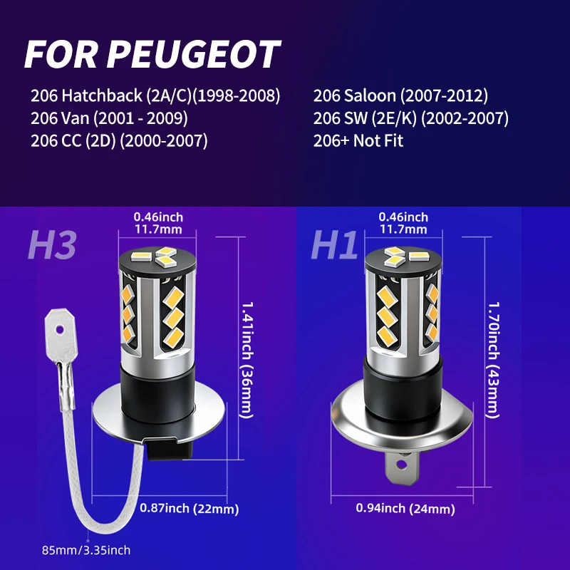 푸조 206 SW CC 2A/C 2D 2E/K LED 전면 안개등 램프 전구 2000 2001 2002 2003 2004 2005 2006 2008 2010 2012